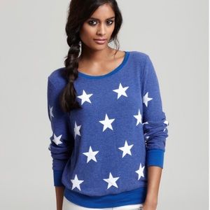 Wildfox blue and white start sweater - large